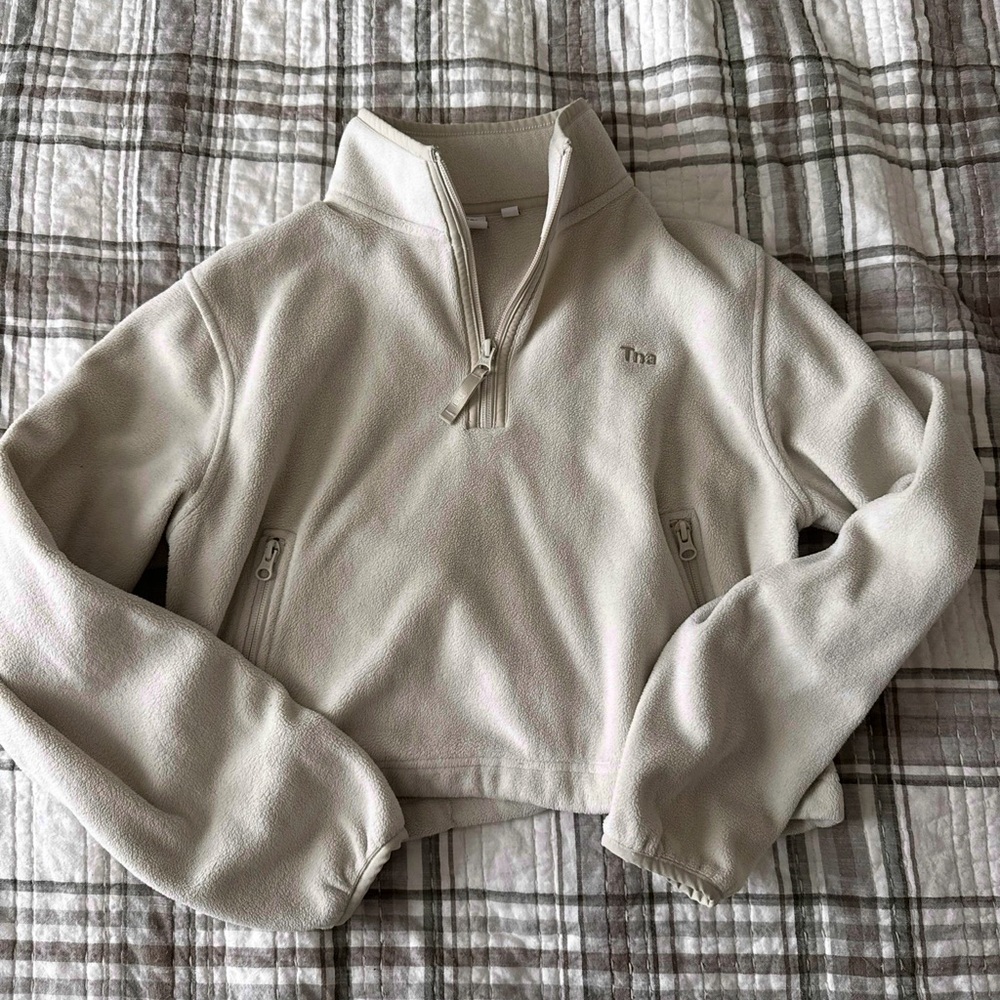 TNA Beige Fleece Quarter-Zip Cropped Pullover